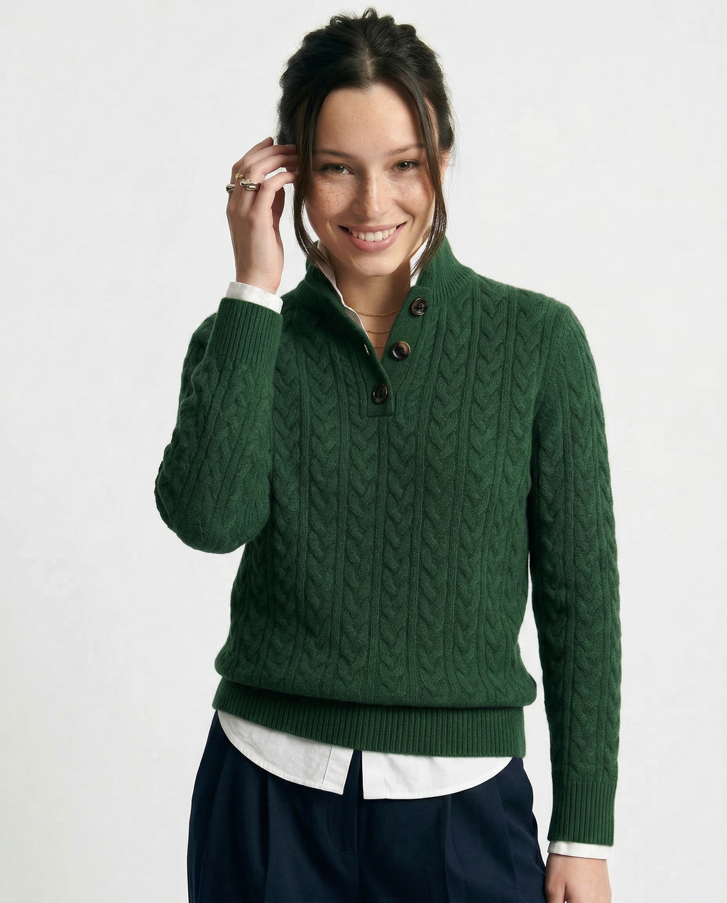 Ellie | Button-Up Cable Knit Sweater with Stand Collar, Cozy Winter Pullover oaklynwear