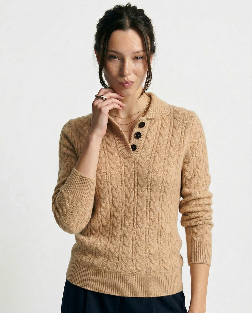 Ellie | Button-Up Cable Knit Sweater with Stand Collar, Cozy Winter Pullover oaklynwear