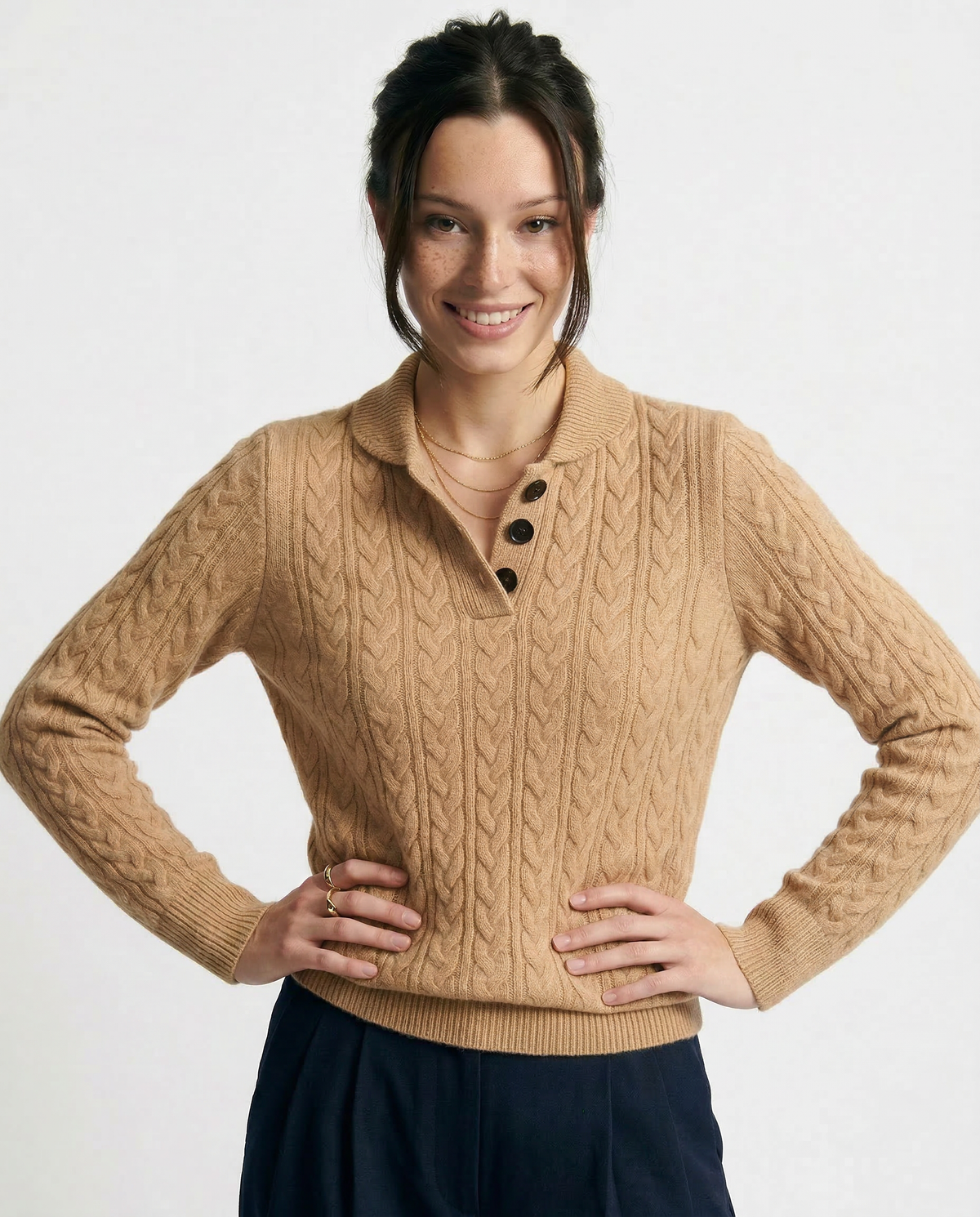 Ellie | Button-Up Cable Knit Sweater with Stand Collar, Cozy Winter Pullover oaklynwear