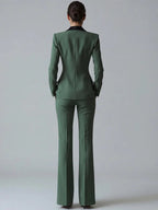 Solid Color Blocked Satin Lapel Blazer Trousers 2-Piece Suit oaklynwear