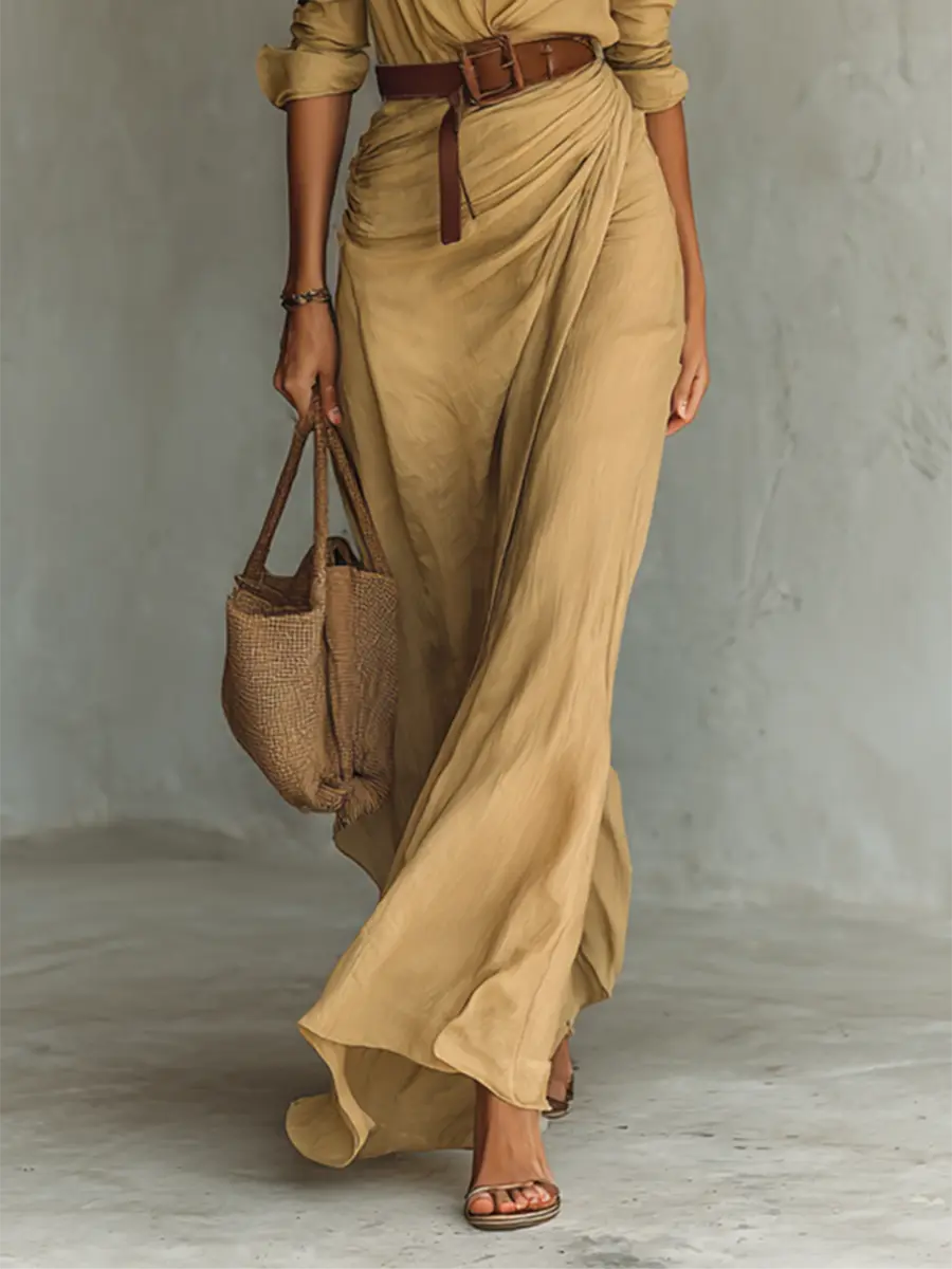 Helena | Ladies Lapel Single Breasted Long Sleeve Belted Maxi Dress oaklynwear
