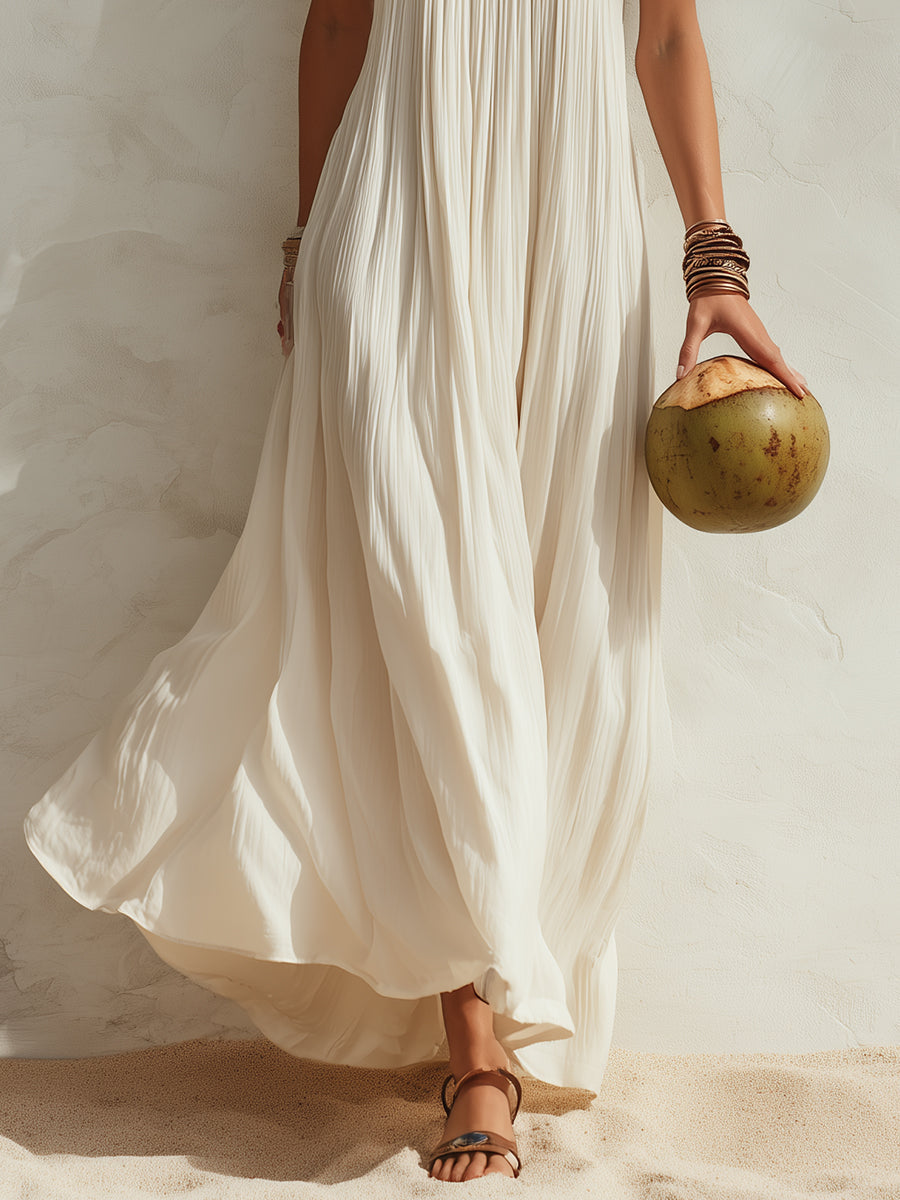 Elegant Coastal Resort Cream White Sleeveless Maxi Dress oaklynwear