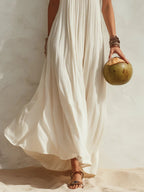 Ivory | Pleated Chiffon Sleeveless Maxi Dress oaklynwear