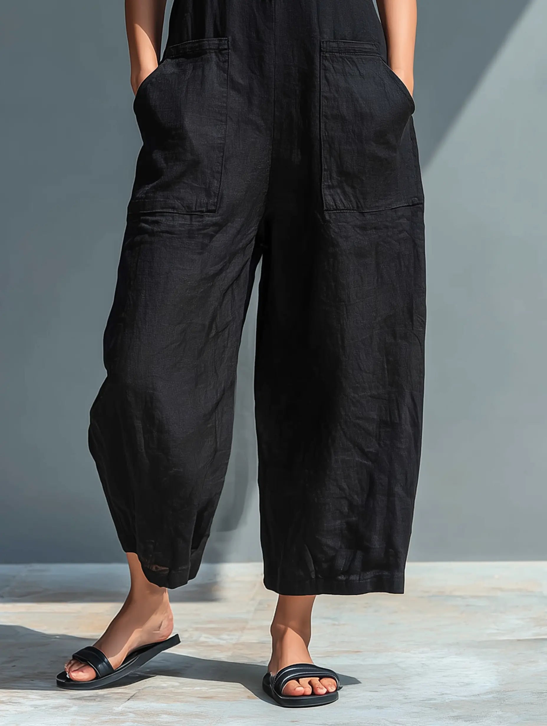 Jodie | Women's Minimalist Linen Blend Button-Up Stand-Collar Sleeveless Loose Jumpsuit oaklynwear
