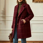 Women's wool blend plaid coat with notch lapels and two-button front - view 10