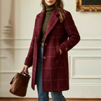 Women's wool blend plaid coat with notch lapels and two-button front - view 11