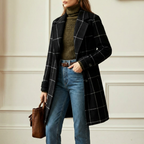 Women's wool blend plaid coat with notch lapels and two-button front - view 15