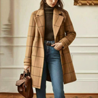 Women's wool blend plaid coat with notch lapels and two-button front - view 18
