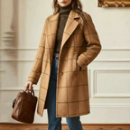 Women's wool blend plaid coat with notch lapels and two-button front - view 8
