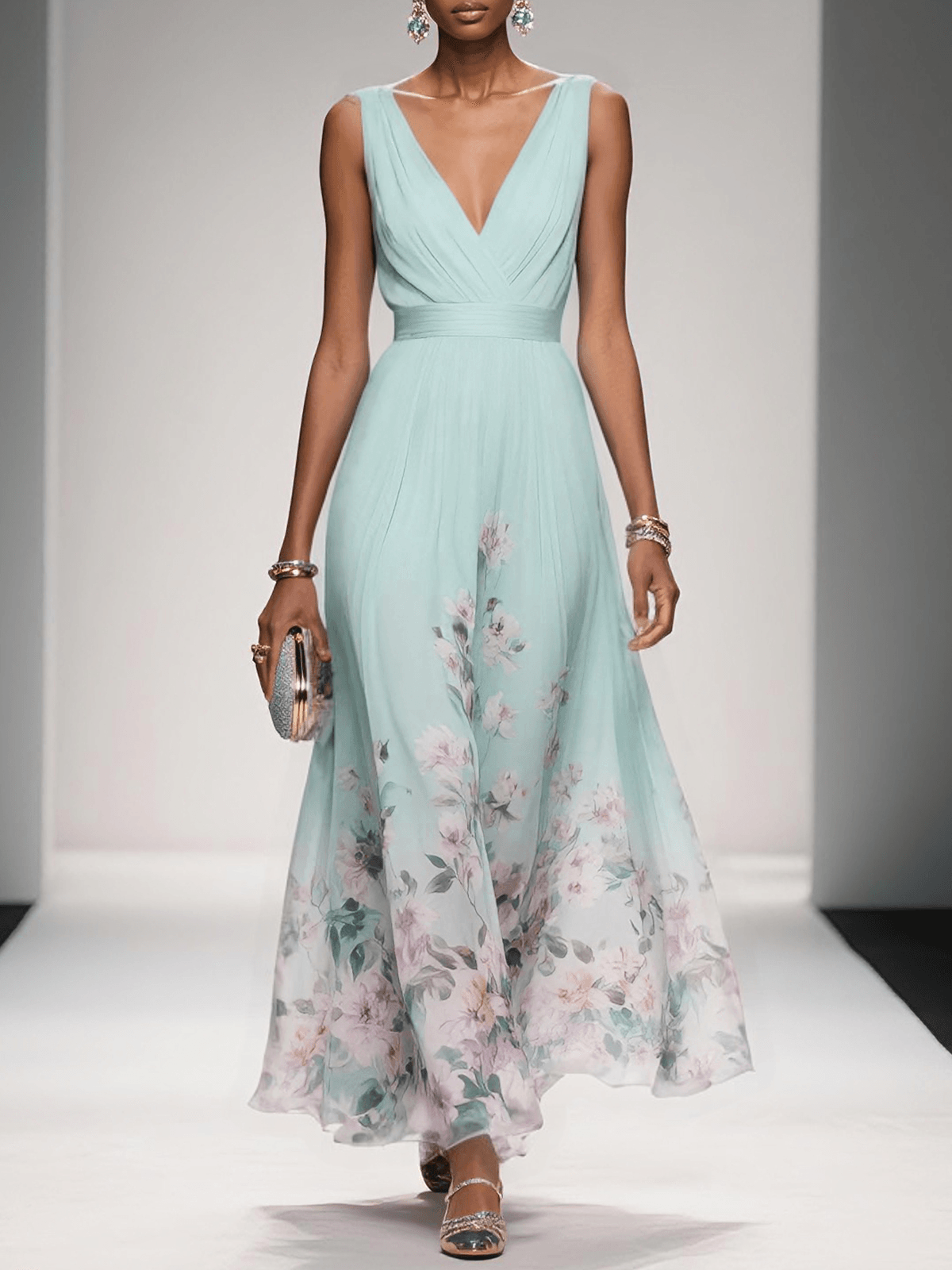 Madison | Floral Border Chiffon Maxi Dress oaklynwear