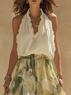 Lily | Ruffled Chiffon Top Printed Pants Set oaklynwear