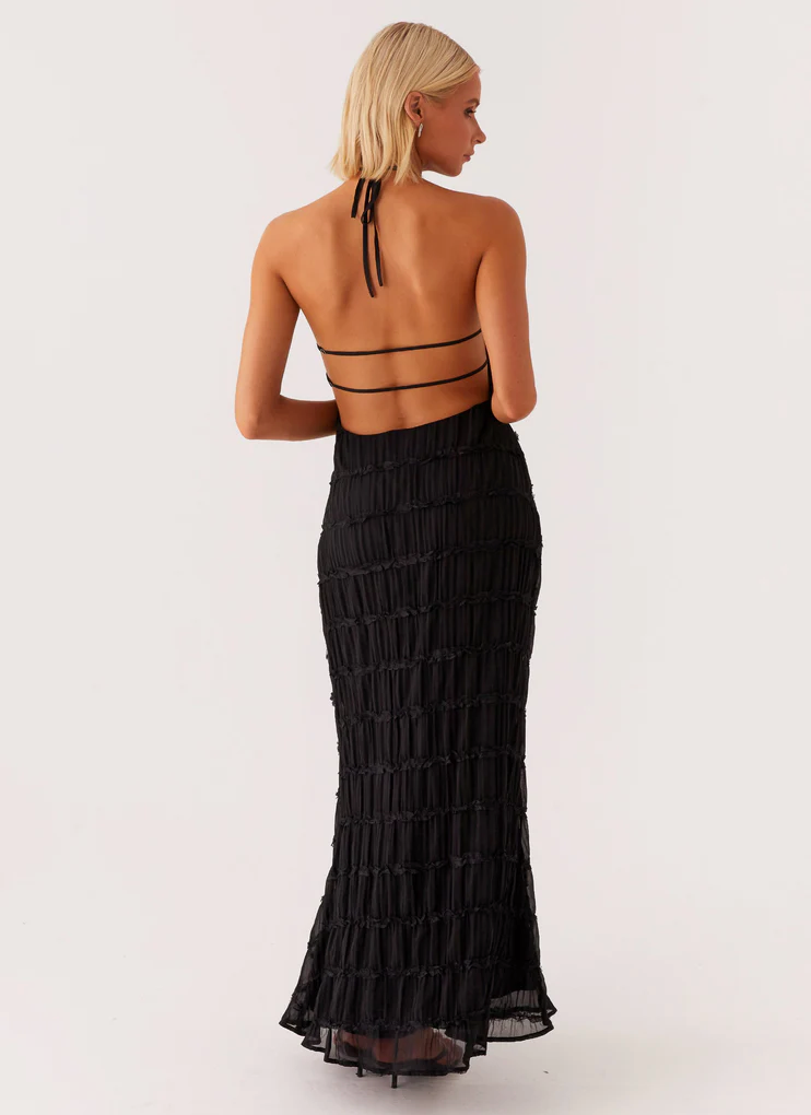 Delphine halter maxi dress with pleated ruffle texture and open back - view 11
