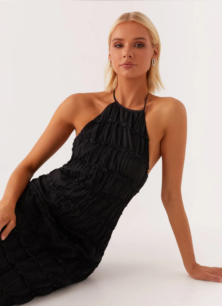 Delphine halter maxi dress with pleated ruffle texture and open back - view 12
