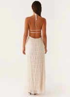 Delphine halter maxi dress with pleated ruffle texture and open back - view 14