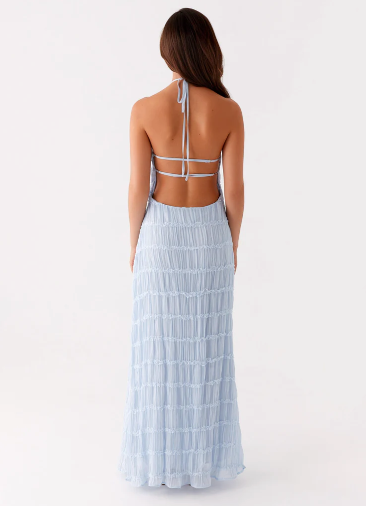 Delphine halter maxi dress with pleated ruffle texture and open back - view 15