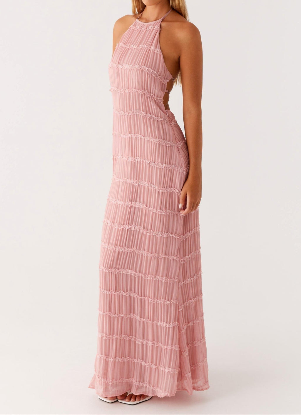 Delphine halter maxi dress with pleated ruffle texture and open back - view 2