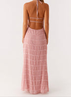 Delphine halter maxi dress with pleated ruffle texture and open back - view 6