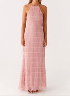 Delphine halter maxi dress with pleated ruffle texture and open back - view 7