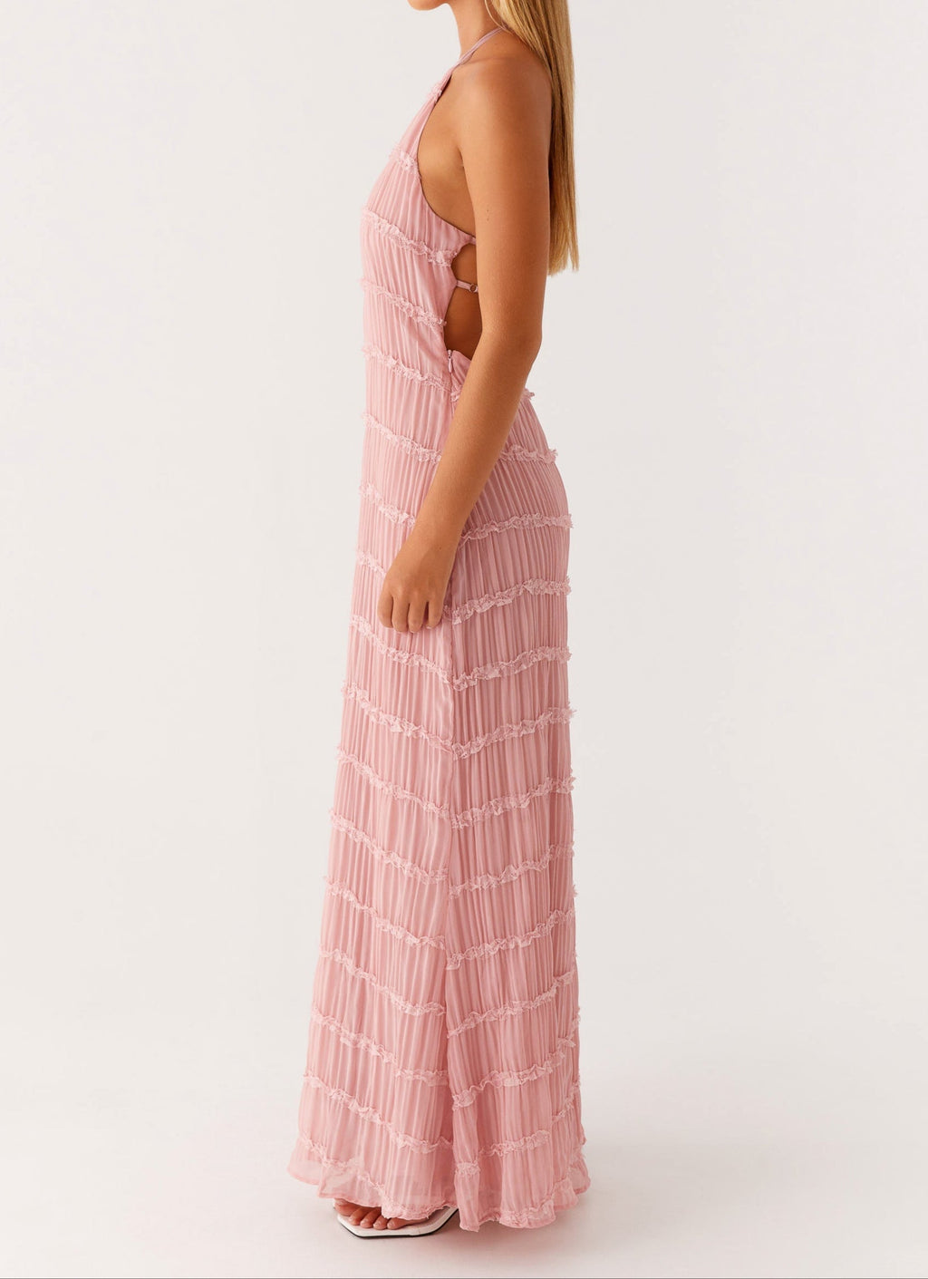 Delphine halter maxi dress with pleated ruffle texture and open back - view 8