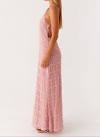 Delphine halter maxi dress with pleated ruffle texture and open back - view 8