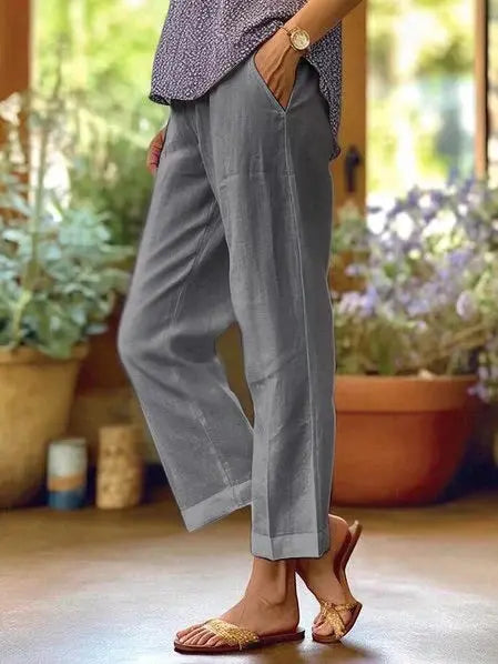 Women’s Linen Pants – Lightweight Summer Loose Fit Casual Trousers with Elastic Waist oaklynwear
