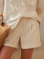 Brielle | Sheer Linen Shirt Striped Shorts Set oaklynwear