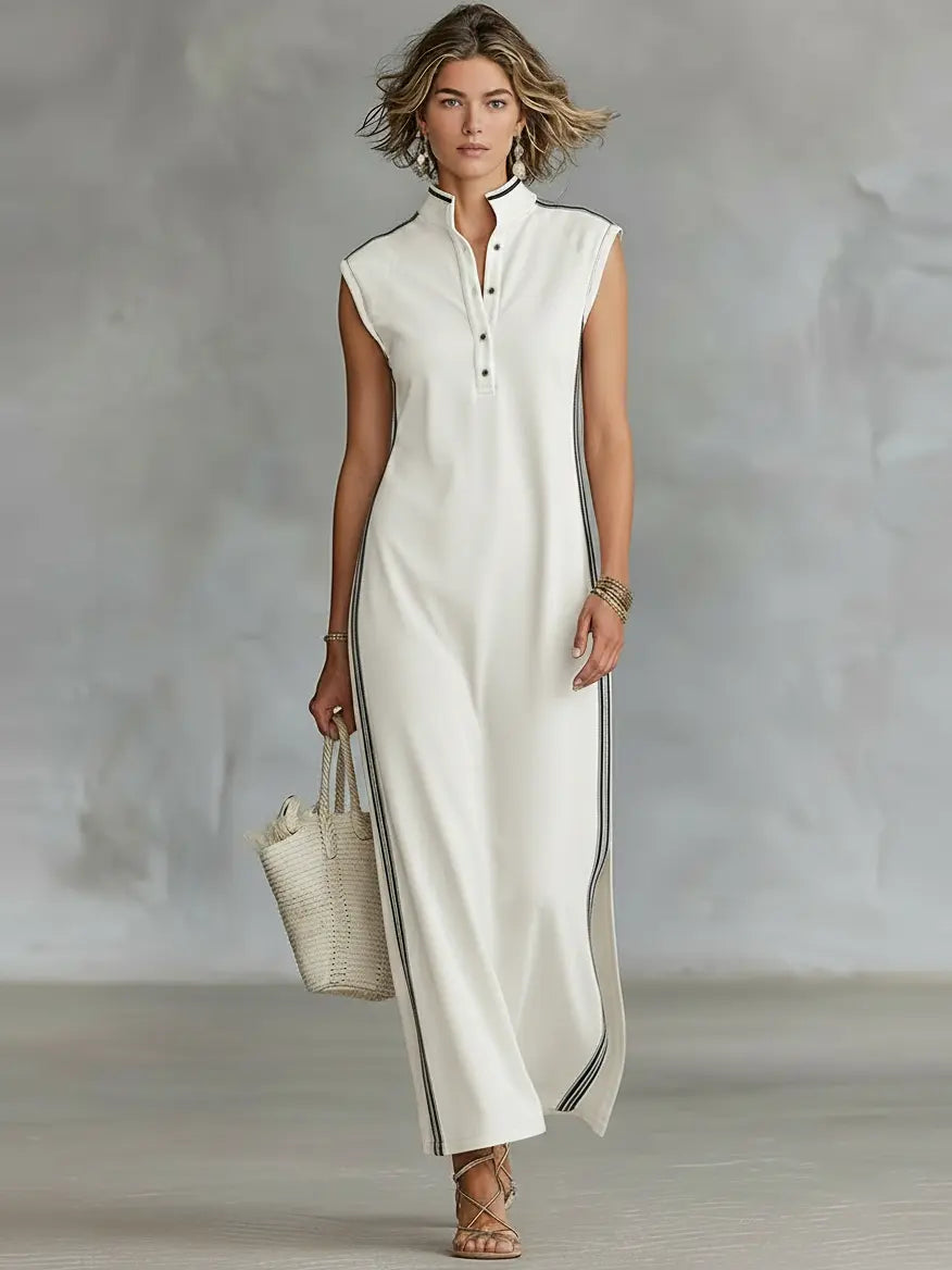 Jordan | Women's Minimalist Athletic-Style Sleeveless Henley Maxi Dress oaklynwear