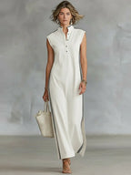 Jordan | Women's Minimalist Athletic-Style Sleeveless Henley Maxi Dress oaklynwear