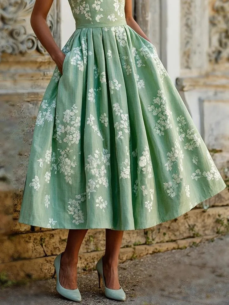Rosanna | Women's Floral Linen Midi Dress oaklynwear
