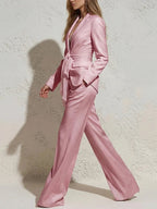 Pink Satin Blazer and Trousers 2-Piece Suit oaklynwear