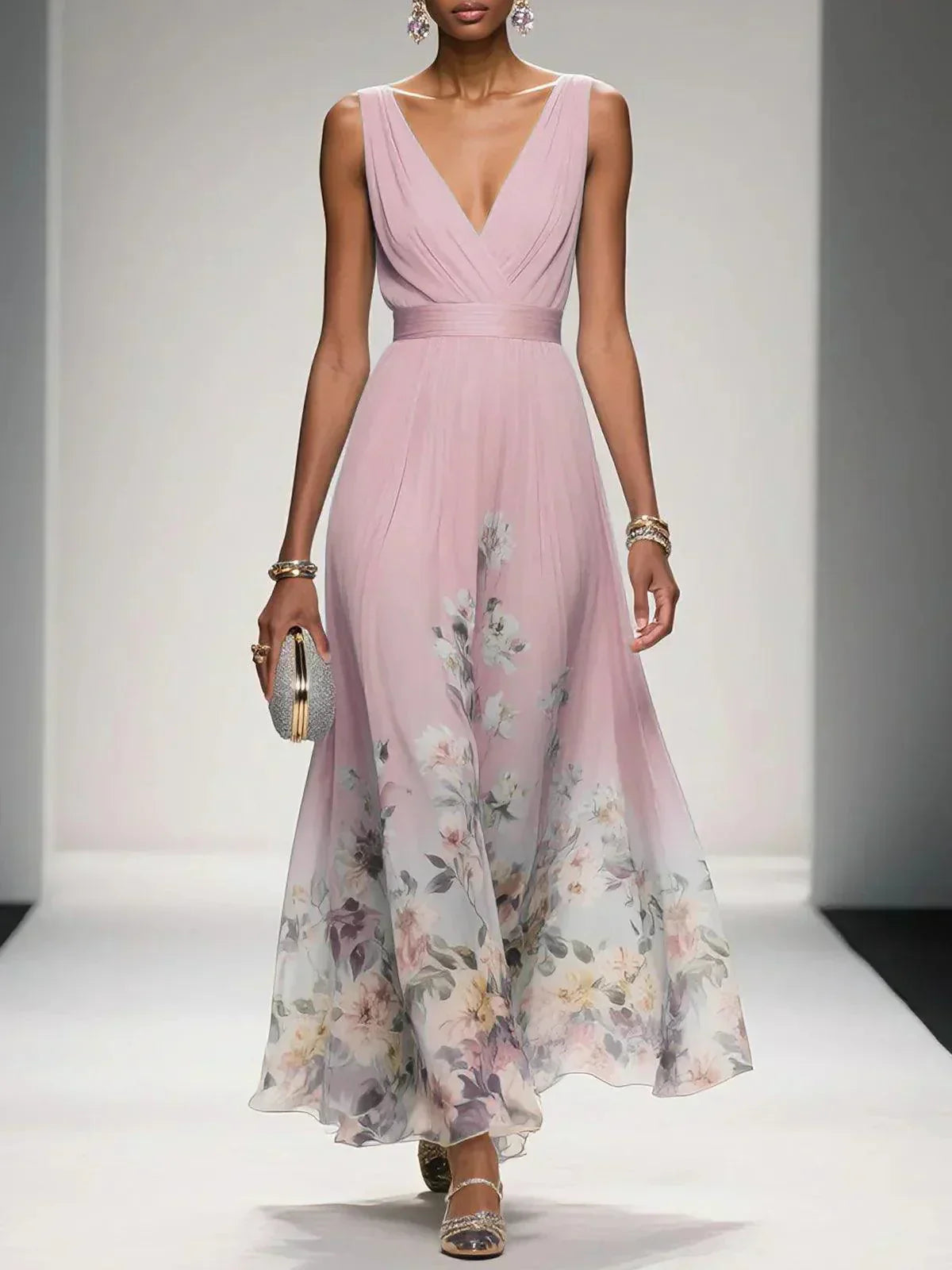 Madison | Floral Border Chiffon Maxi Dress oaklynwear