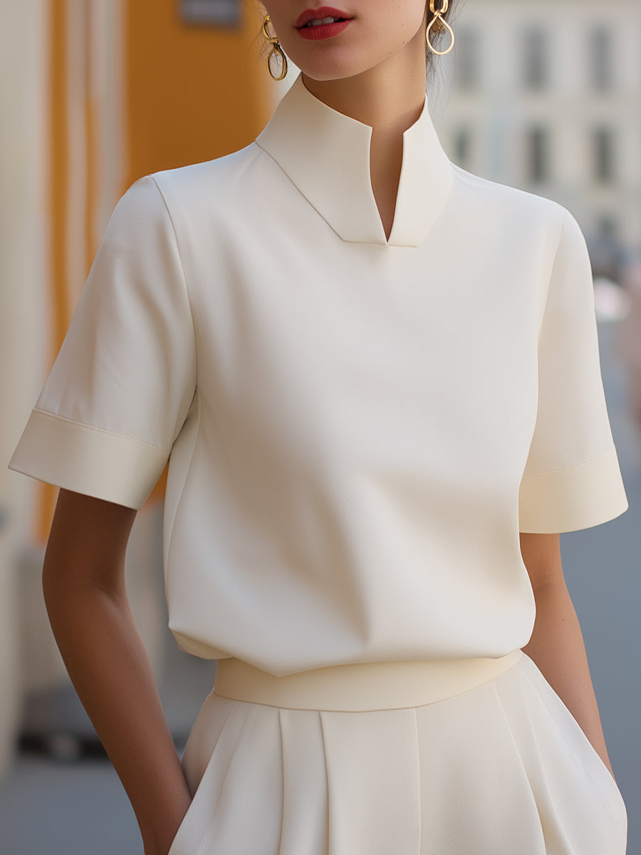Stand Collar Minimalist Structured Blouse oaklynwear