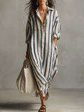 Casual Striped Shirt Bohemian Style Maxi Dress oaklynwear