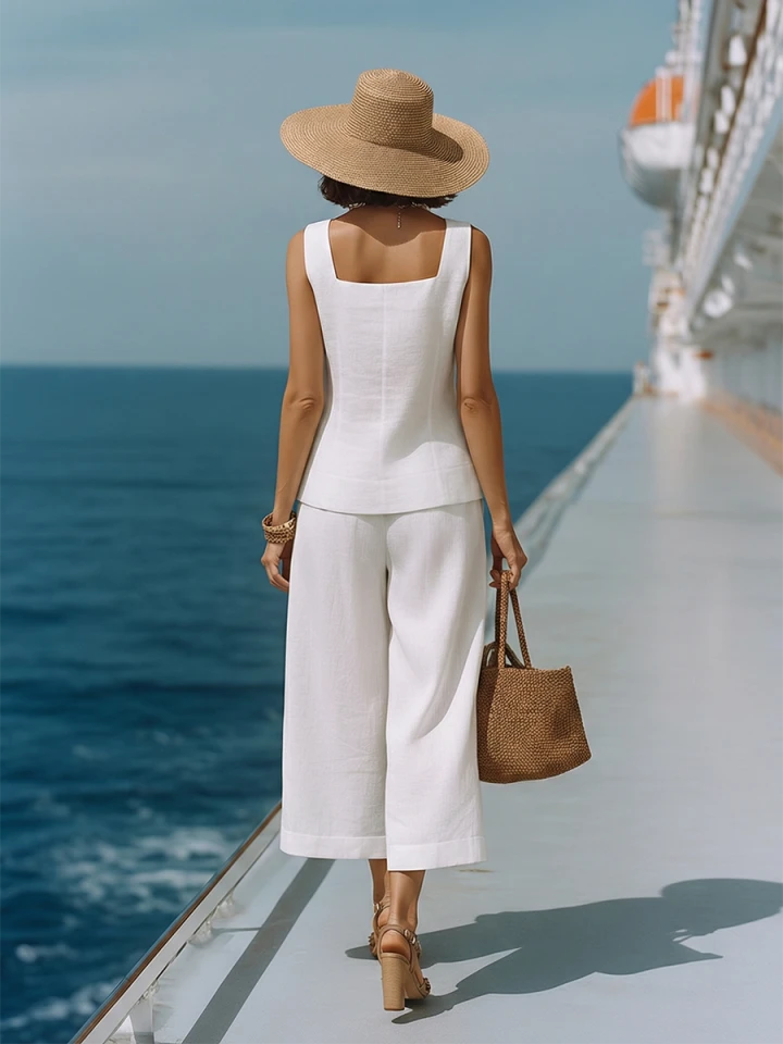 Sophia | Linen Square-Neck Top Capri Pants Set oaklynwear