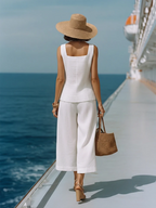 Sophia | Linen Square-Neck Top Capri Pants Set oaklynwear