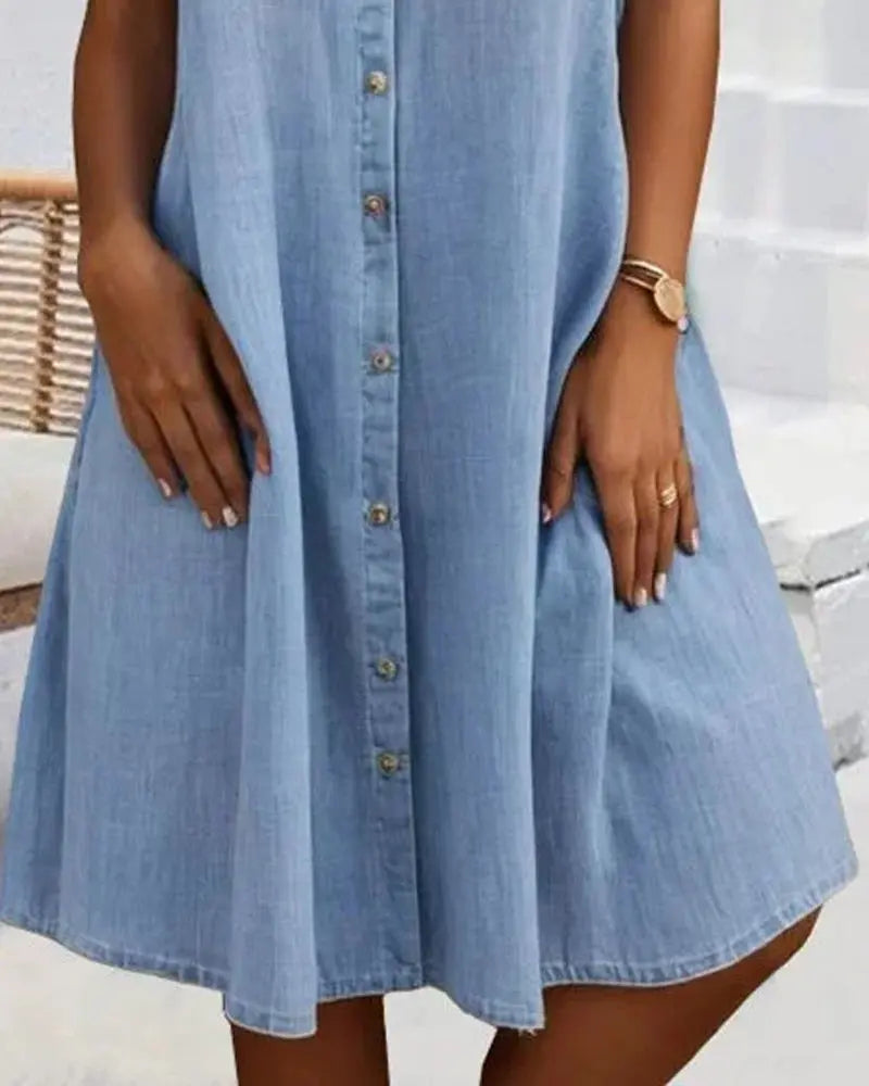Oaklyn Chambray Shirt Dress – Collared Full Button Down Dual Pocket Casual Summer Style oaklynwear