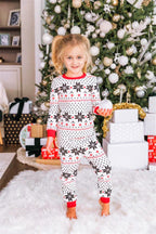 White snowflake print family Christmas pajamas with red cuffs - view 3