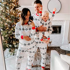 White snowflake print family Christmas pajamas with red cuffs - view 7