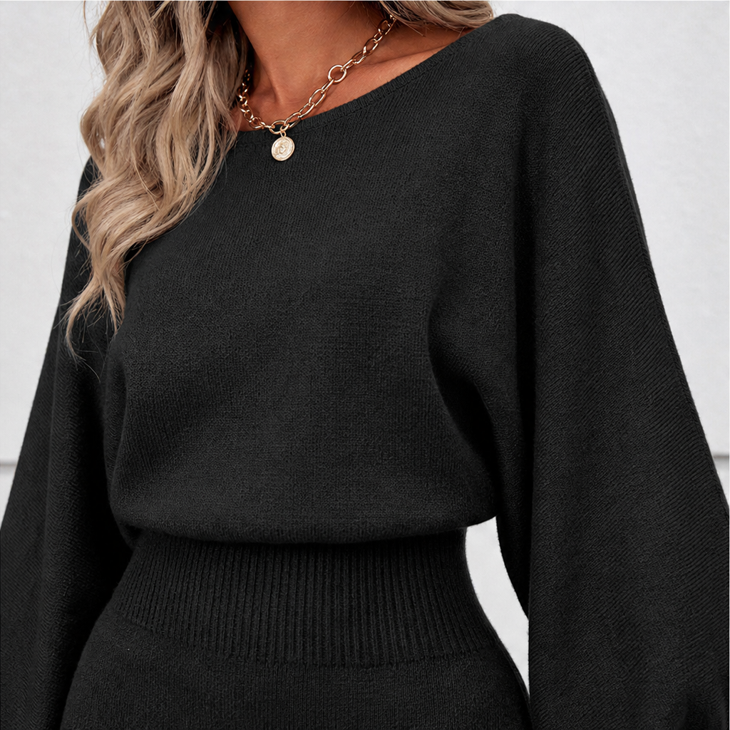 Knit batwing sleeve top with matching fitted midi skirt - view 10