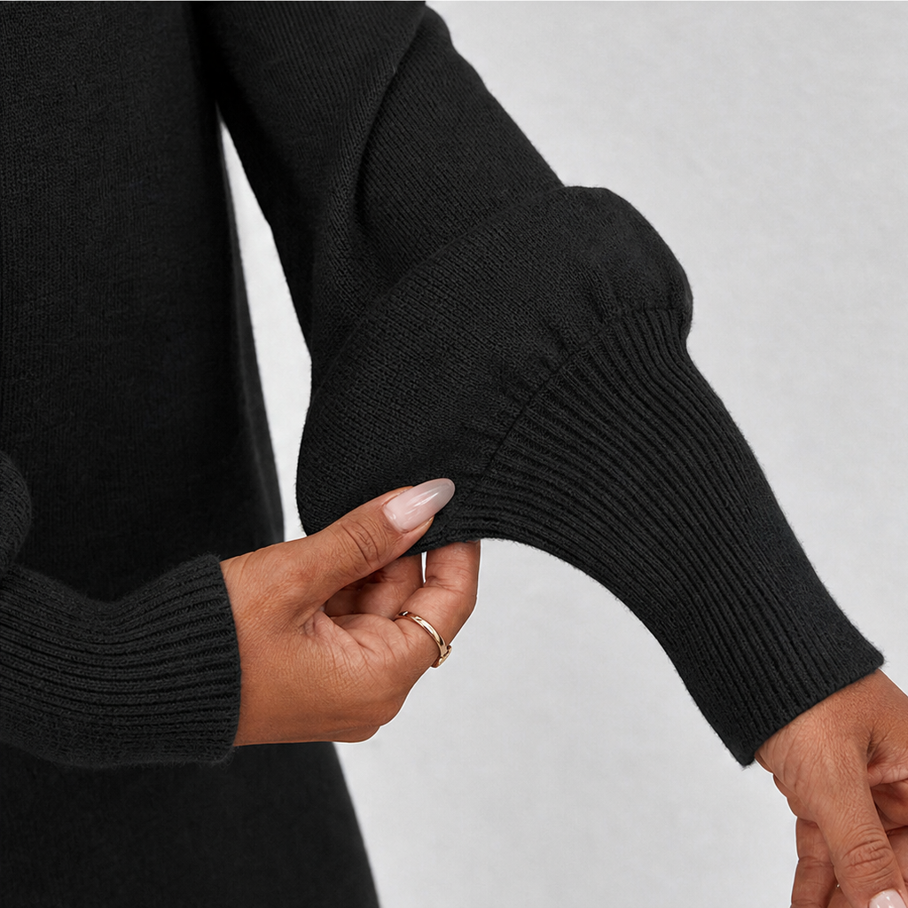 Knit batwing sleeve top with matching fitted midi skirt - view 11