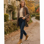 Women's tan faux suede wedge Chelsea boots with side zip and braided trim sole - view 8