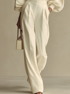 Ivory long sleeve top and pleated wide leg pants set with striped balloon sleeves - view 4