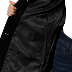 Women's tailored A-line long coat with point collar and button front - view 3