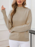 Women's relaxed mock neck sweater with dropped shoulders and ribbed cuffs - view 10