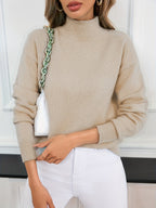 Women's relaxed mock neck sweater with dropped shoulders and ribbed cuffs - view 12