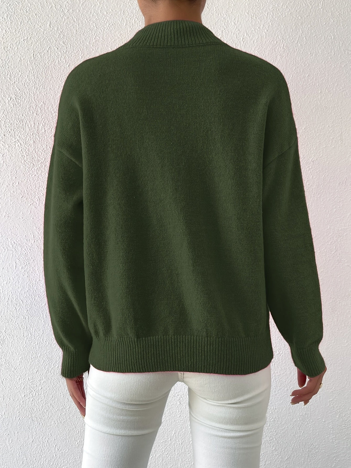 Women's relaxed mock neck sweater with dropped shoulders and ribbed cuffs - view 16