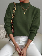 Women's relaxed mock neck sweater with dropped shoulders and ribbed cuffs - view 17