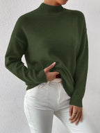 Women's relaxed mock neck sweater with dropped shoulders and ribbed cuffs - view 18