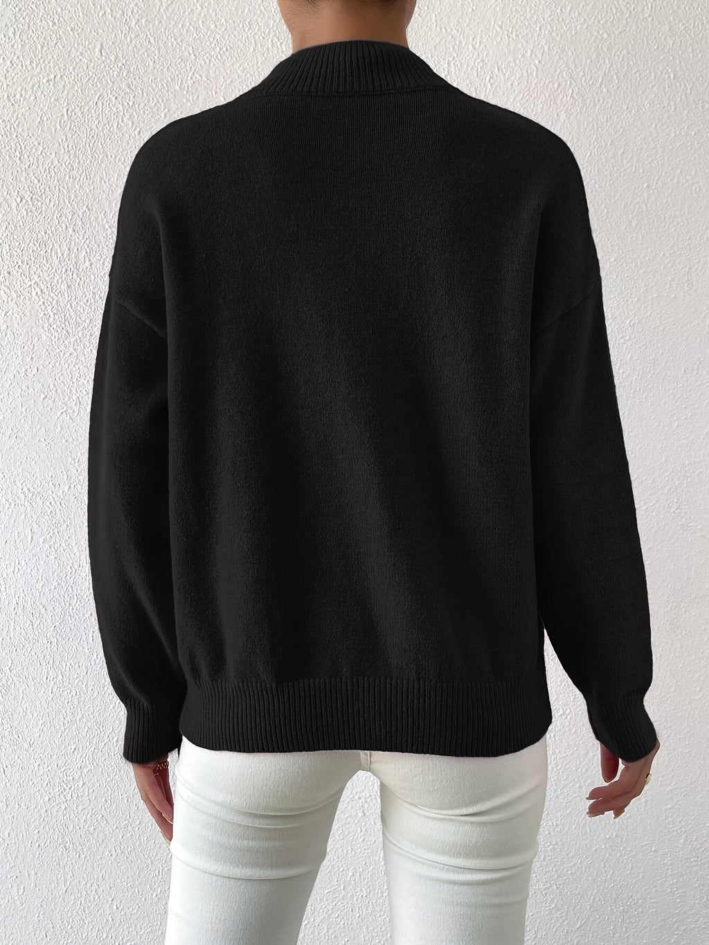 Women's relaxed mock neck sweater with dropped shoulders and ribbed cuffs - view 2