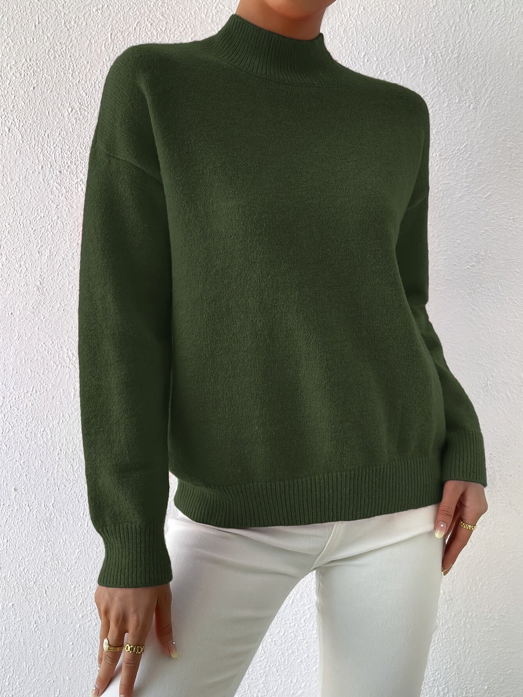 Women's relaxed mock neck sweater with dropped shoulders and ribbed cuffs - view 20
